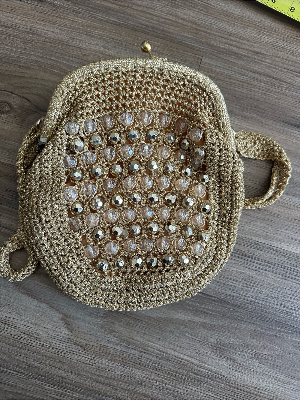 Vintage 60s Gold Beaded Crochet - Women's Sparkle Evening Bag